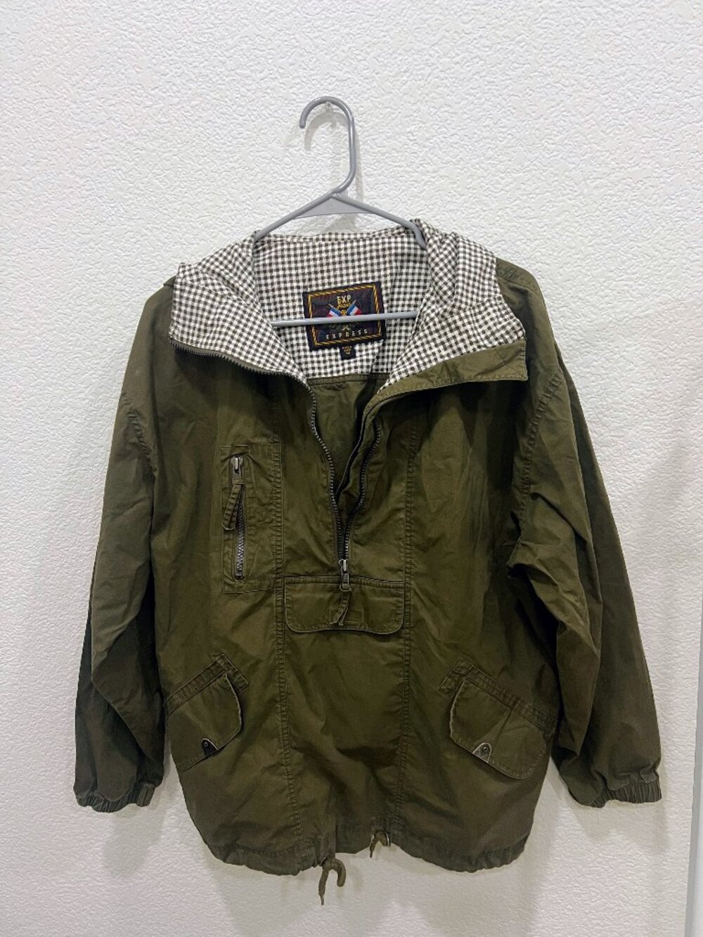 Vintage Express Men’s Green Anorak 1/2 Zip Windbreaker Jacket - Medium FLAW
